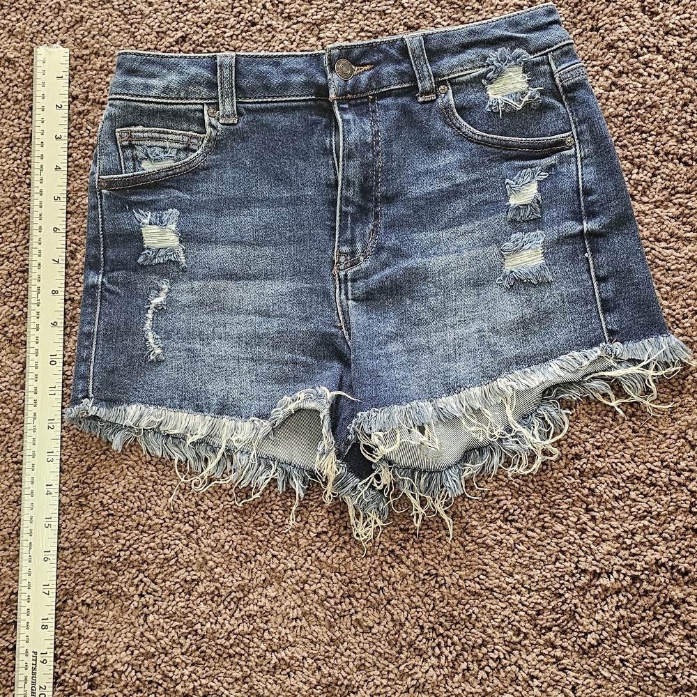 Wax Jean Dark Blue Frayed Denim Shorts